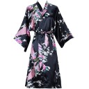 Ladies' Dressing Gown with Floral Pattern Elegant Lightweight Gown Made from Silk-Like Fabric Waist Tie Closure Soft Polyester and Silk Effect for Home Comfort 6