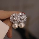 Ladies' Drop Earrings with Pearl and Zircons 1