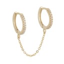 Ladies' Earring Two Rings Connected by Chain For Two Piercings Side by Side in the Ear Rings Adorned with a Row of Zirconias Costume 3