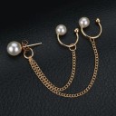 Ladies' Earrings with Pearls and Chains Stud with a Pearl Connected by Two Chains with Open Rings Imitation Pearl Costume Jewellery Hanging 4