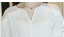 Ladies' Elegant Blouse with Lace on Translucent Shoulders V-Neck with Cut-Out Short Sleeves with Gathered Frill Polyester and Spandex 4
