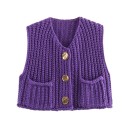 Ladies' Elegant Knitted Waistcoat with V-Neck and Pockets Solid Colour Waistcoat with Button Fastening Comfortable Polyester Sweater in Various Colours 7
