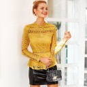 Ladies' Elegant Lace Blouse with Long Sleeves and Collar Fitted Waist with Flounce Zip at the Back Cotton and Polyester 4