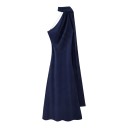 Ladies' Elegant Long Satin Dress without Sleeves with Asymmetrical Neckline and Flowing Scarf at the Back 11
