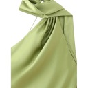 Ladies' Elegant Long Satin Dress without Sleeves with Asymmetrical Neckline and Flowing Scarf at the Back 20