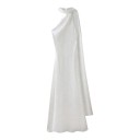 Ladies' Elegant Long Satin Dress without Sleeves with Asymmetrical Neckline and Flowing Scarf at the Back 7