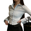 Ladies' Elegant Office Shirt with Long Sleeves Turned-Up Collar Buttons Pocket Formal Style for Work and Meetings 4