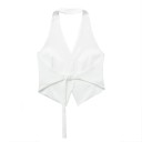 Ladies' Elegant Plain Vest with V-Neck and Pockets Stylish Polyester Vest with Neck Straps and Tying at the Back 9