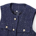 Ladies' Elegant Plain Waistcoat with Belt and Breast Pockets Round Neck Button Fastening Stylish Polyester Waistcoat Various Colours 12