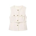 Ladies' Elegant Plain Waistcoat with Belt and Chest Pockets Stylish Waistcoat with O-Neck Button Fastening Available in Various Colours 5
