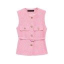 Ladies' Elegant Plain Waistcoat with Belt and Chest Pockets Stylish Waistcoat with O-Neck Button Fastening Available in Various Colours 3