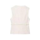 Ladies' Elegant Plain Waistcoat with Belt and Chest Pockets Stylish Waistcoat with O-Neck Button Fastening Available in Various Colours 20
