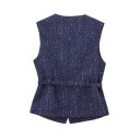Ladies' Elegant Plain Waistcoat with Belt and Chest Pockets Stylish Waistcoat with O-Neck Button Fastening Available in Various Colours 21