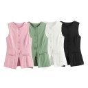 Ladies' Elegant Plain Waistcoat with O-Neck Button Fastening Stylish Polyester Sleeveless Waistcoat for Everyday and Formal Wear 9