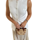 Ladies' Elegant Plain Waistcoat with O-Neck Button Fastening Stylish Polyester Sleeveless Waistcoat for Everyday and Formal Wear 21