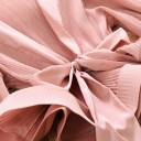 Ladies' Elegant Pleated Blouse with a Bow Around the Waist Deep V-Neck Long Loose Sleeves with Cuff Frill at the Waist Polyester 5