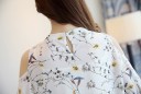 Ladies' Elegant Summer Blouse with Floral Pattern and Exposed Shoulders Short Sleeves Round Neckline Soft Polyester with Spandex 13