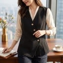 Ladies' Elegant Waistcoat with V-Neck and Asymmetrical Button Fastening with Pleats at the Hem and Shaped Seams 4