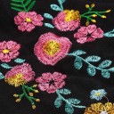 Ladies' Extended Black Sweatshirt with Colourful Embroidered Flowers on the Sleeves Sweatshirt Dress Round Neck with Ribbed Trim Polyester 4