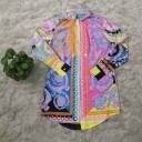 Ladies' Extended Shirt with Long Sleeves Colourful Ornamental Print in Baroque Style Curved Hem Polyester Suitable for Summer and Parties 4