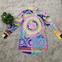 Ladies' Extended Shirt with Long Sleeves Colourful Ornamental Print in Baroque Style Curved Hem Polyester Suitable for Summer and Parties 5