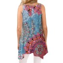 Ladies' Extended Sleeveless Blouse with Vibrant Mandala Print Pointed Asymmetrical Hem Loose Fit Round Neck Polyester For Summer 2