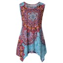 Ladies' Extended Sleeveless Blouse with Vibrant Mandala Print Pointed Asymmetrical Hem Loose Fit Round Neck Polyester For Summer 3