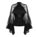 Ladies' Extravagant Blouse with Wide Sheer Ruffled Sleeves Large Gathered Bow at the Neck High Collar Fitted Cut Suitable for Social 6