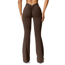 Ladies' Fashionable Solid Leggings with V-Shaped Waist Push-Up Effect High Waist Fitted Cut Flared Legs Elegant Shaping Trousers 7