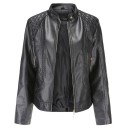 Ladies' Faux Leather Biker Jacket Fitted Cut Stand-Up Collar Quilted Shoulders Zips on Pockets and Sleeves With Lining 2