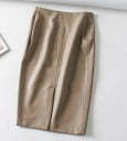 Ladies' Faux Leather Pencil Skirt Narrow Elegant Cut Vertical Seams Slit at the Bottom Zip Fastening Subtly Glossy Surface 4