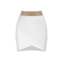 Ladies' Fitted Mini Skirt with a Wide Waistband Decorated with Stones Crossed Stripes of Fabric Hem with Pointed Ends Nylon Artificial Silk 1
