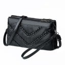 Ladies' Flat Crossbody Bag with Wrist Loop Two Zip Compartments Woven Decoration Adjustable Strap Black 23 x 14 x 5 cm 2