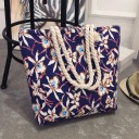 Ladies' Floral Print Beach Bag Spacious Fabric Bag with Rope Handles Canvas and Polyester 41 x 35 x 10 cm Handles 28 cm 1