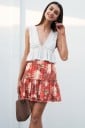 Ladies' Floral Skirt in Boho Style Short Red Skirt with Ruffles and Elastic Waistband Large White Flowers Polyester Lightweight Summer Fashion 4