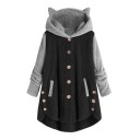 Ladies' Fluffy Hoodie with Hood and Cat Ears Longer Button-Up Style with Pockets Contrasting Grey Hood and Sleeves Rounded Hem 3