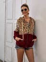 Ladies' Fluffy Hoodie with Leopard Print Hood with Drawstrings Full-Length Zip Two Front Pockets Faux Fur 2