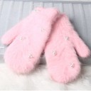 Ladies' Fluffy Mittens with Pearls J816 7