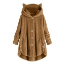Ladies' Fluffy Plush Hoodie with Hood and Cat Ears Longer Cut with Buttons and Pockets Rounded Hem with Buttons at the Sides 7