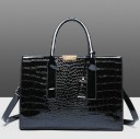 Ladies' Glossy Handbag with Crocodile Skin Pattern Two Handles for Hand Carry Shoulder Strap Accommodates Tablet PU Leather and Polyester 1