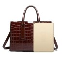 Ladies' Glossy Handbag with Crocodile Skin Pattern Two Handles for Hand Carry Shoulder Strap Accommodates Tablet PU Leather and Polyester 5