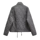 Ladies' Grey Quilted Jacket with Stand-Up Collar Lightweight Spring Zip Jacket Elegant Transitional Jacket with Pockets Adjustable Hem 2