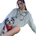 Ladies' Grey Zip-Up Hoodie with a Sparkling Stone Butterfly Loose Fit Kangaroo Pocket Ribbed Cuffs Polyester and Cotton 2