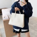 Ladies' Handbag and Shoulder Bag Large Square Bag with Crocodile Embossing Artificial PU Leather Two Handles Wide Strap 36 x 26 x 12 cm 7