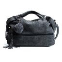 Ladies' Handbag for Hand or Shoulder Matte Artificial Leather Soft Shape Front Zip Pocket Decorative Pom Pom and Tassel 30 x 12 x 24 cm 1