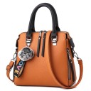 Ladies' Handbag in PU Leather Bag with Contrasting Handles and Pom-Pom Keychain Side Zip Pockets Shoulder Strap 24 x 23 x 12 cm 4