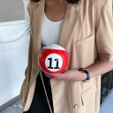 Ladies' Handbag in the Shape of a Billiard Ball with a Number Small Round Crossbody Handbag Worn Over the Shoulder on a Gold-Coloured Chain 11 x 11 9