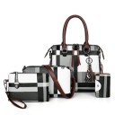 Ladies' Handbag Set 4 pcs with Checked Pattern Handbag Clutch Shoulder Bag and Card Holder made of Artificial Leather 1