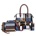 Ladies' Handbag Set 4 pcs with Checked Pattern Handbag Clutch Shoulder Bag and Card Holder made of Artificial Leather 3