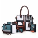 Ladies' Handbag Set 4 pcs with Checked Pattern Handbag Clutch Shoulder Bag and Card Holder made of Artificial Leather 5